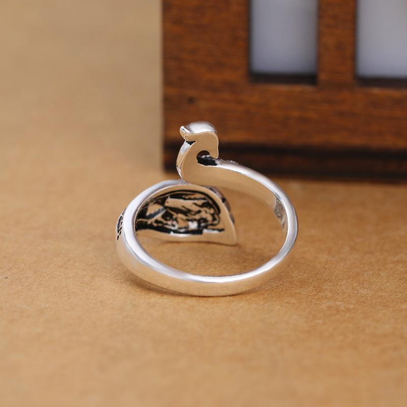 925 Sterling Silver Peacock Adjustable Rings for Women Engagement Wedding Elegant Luxury Jewelry Accessories Jewellery