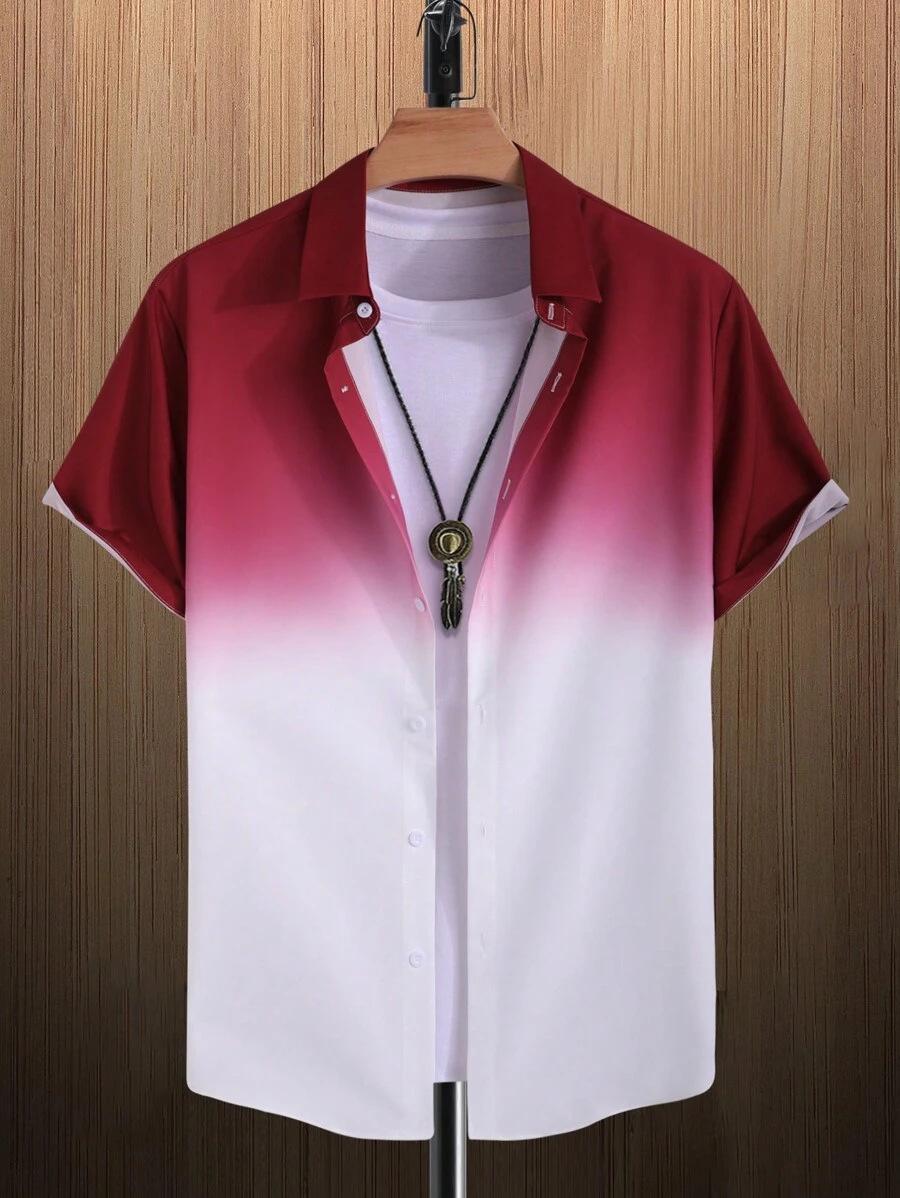 

Мужская градиентная пляжная рубашка с коротким рукавом и карманом, 2023 S