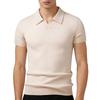 Mens Solid Color V Neck Knit Short Sleeve Polo Shirt