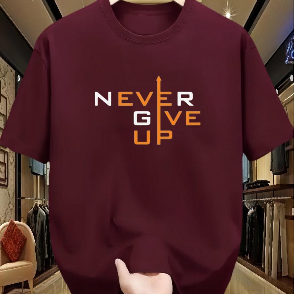 Never Give Up Graphic Tee Men Women Cotton Short Sleeve Breathable Daily Casual TShirt