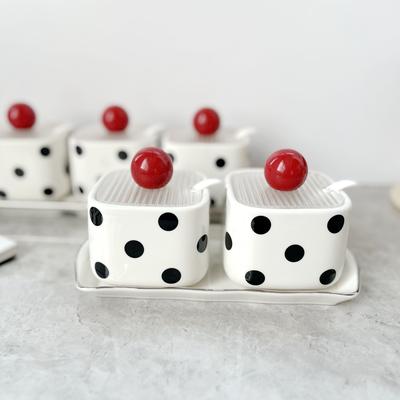 Black-and-white Polka-dot Ceramic Seasoning Jar Simple Household Salt Jar Seasoning Jar Storage Seasoning Box Kitchen Supplies
