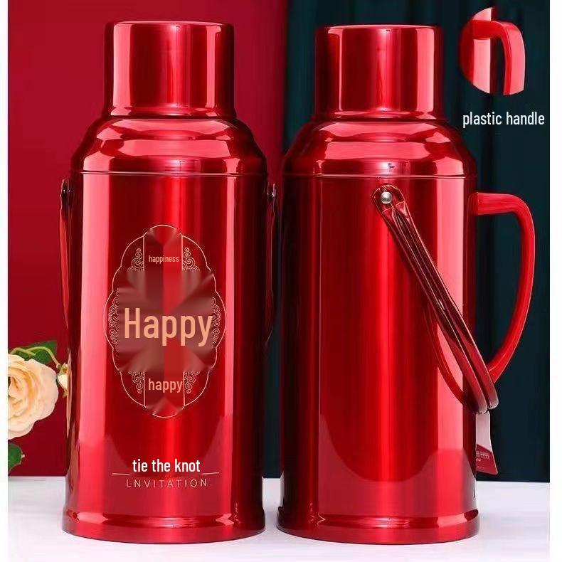 Wedding Dowry Red Thermos Flask Pair - Hot Water Bottle for Household Use