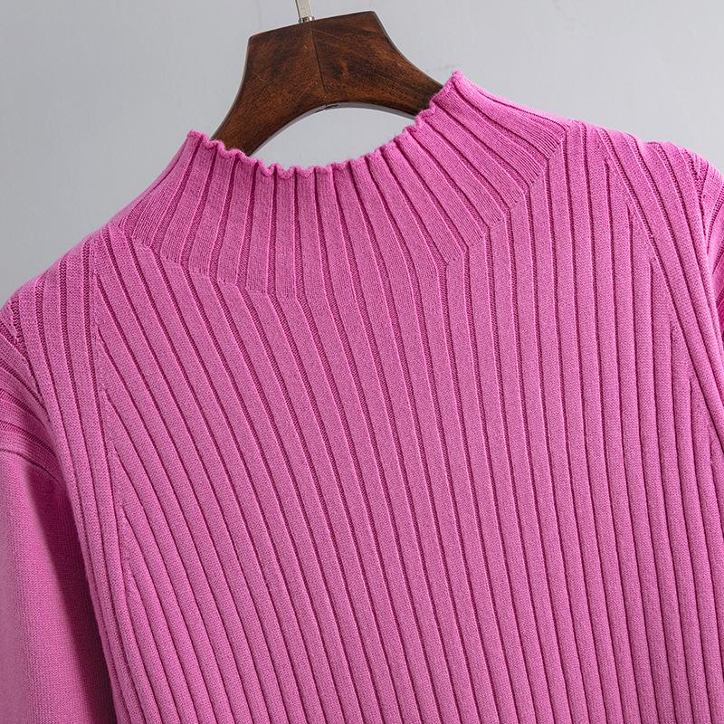 Toamnă Iarnă Pe jumătate guler înalt cu mânecă lungă din lână, culoare uni, până la genunchi, rochie tricotată supradimensionată