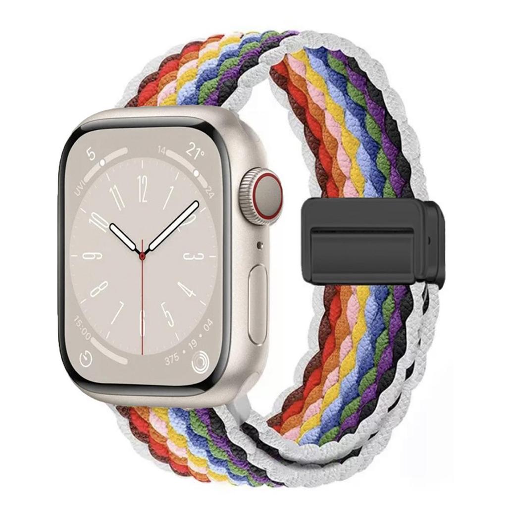 Elastisches Regenbogen-Nylon-Gewebe Apple Watch Armband mit Magnetverschluss