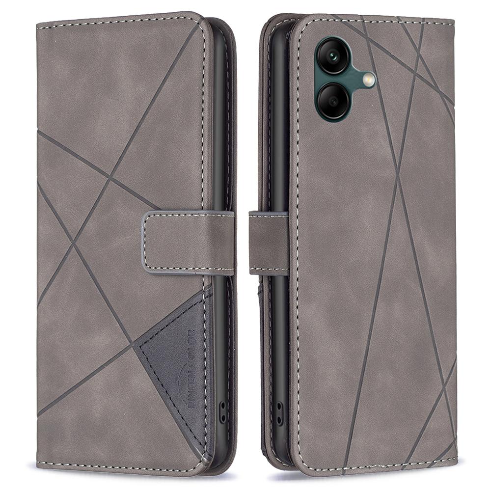 

BINFEN COLOR For Samsung Galaxy A06 4G Phone Cases Wallet Stand Geometry Imprinted Leather Cover Grey