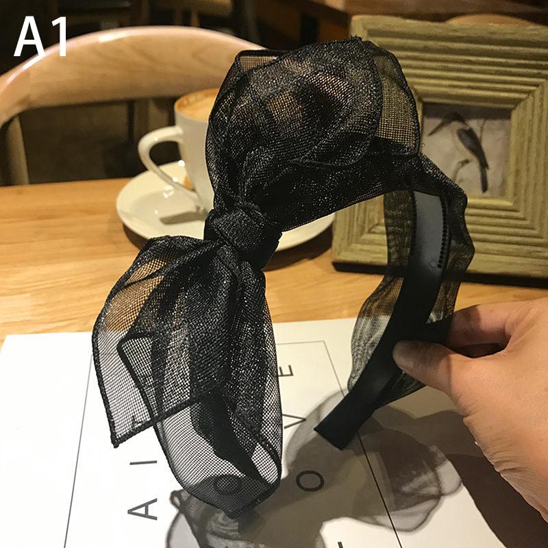 Bow Hairband Toothed Black Mesh Bow Headband For Women Double Layers Bow Hairband With Lips Print Adults Side Bow Headband Girls