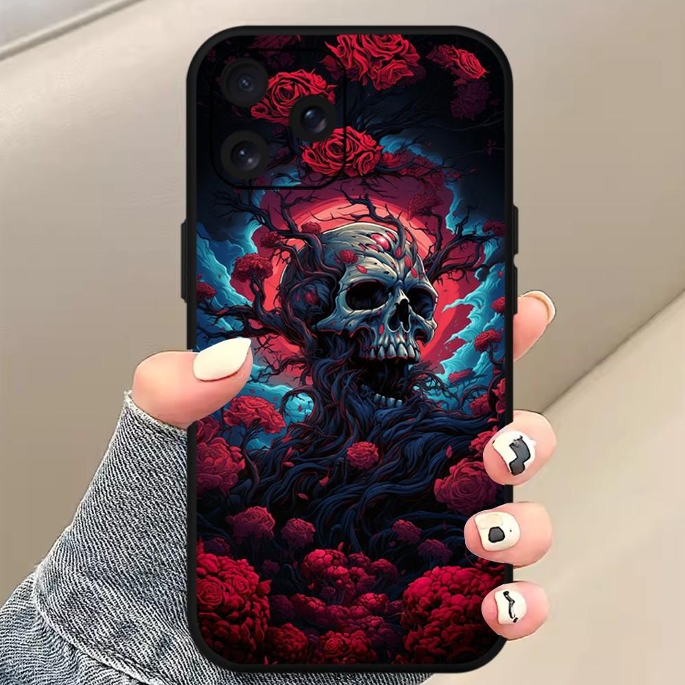 Deluxe Skull Dead Flowers Phone Case For Xiaomi 10 12 Poco M3 X3 Nfc Redmi 10 11S Lite Ultra 4G 5G Black Soft Shelll