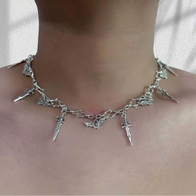 Gothic Bat Demon Sword Pendant Necklace - Punk Style Jewelry for Men & Women