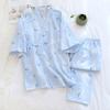 GMXIA Pajamas Women's Spring and Autumn Cotton Gauze Breathable Three-quarter Sleeve Home Wear Two-piece Set Summer Light Style Pajama Sets