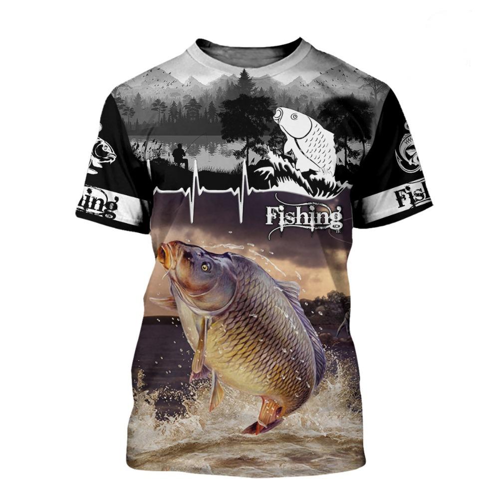 Children's Printed T-shirt Fishing Man Top New Leisure 3D Fashion Outdoor Fishing Male and Female Infant Children Short Sleeve