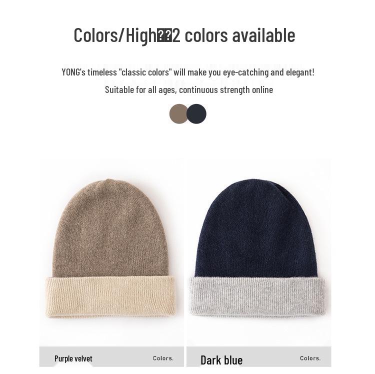 Women's 100% Pure Cashmere Color Block Ribbed Hat - Double Layer & Ear Protection