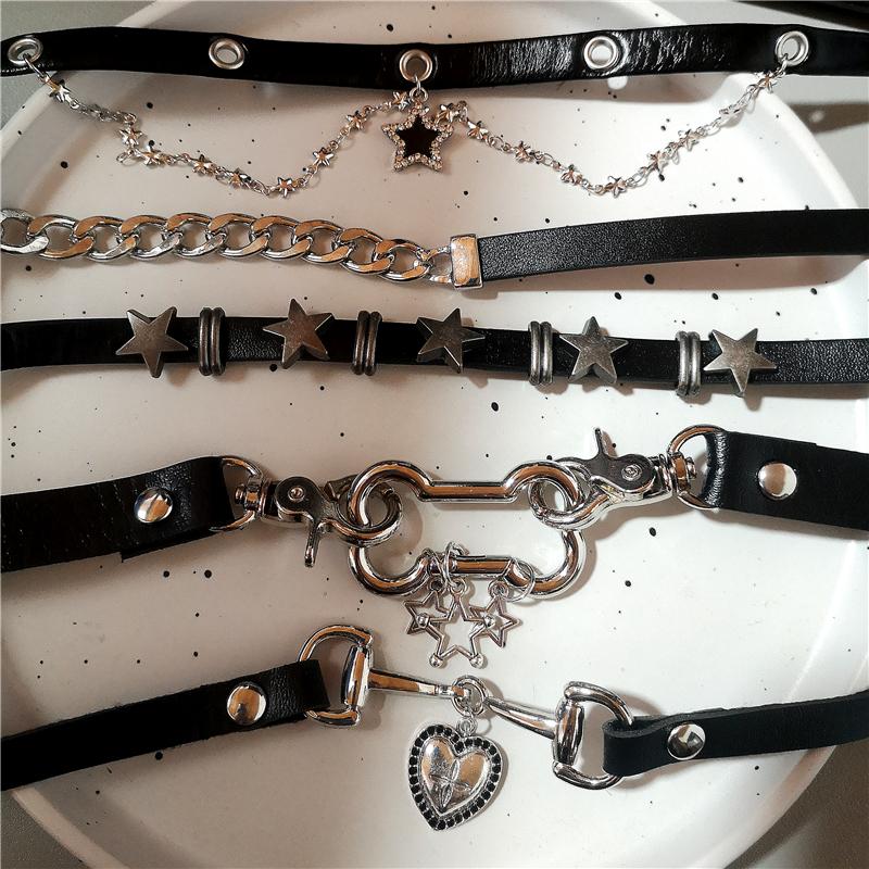 Punk Y2K Vintage Charme Grunge Anhänger PU Leder Sexy Choker Halsketten Für Frauen Spice Girls Goth Schmuck Zubehör Geschenk