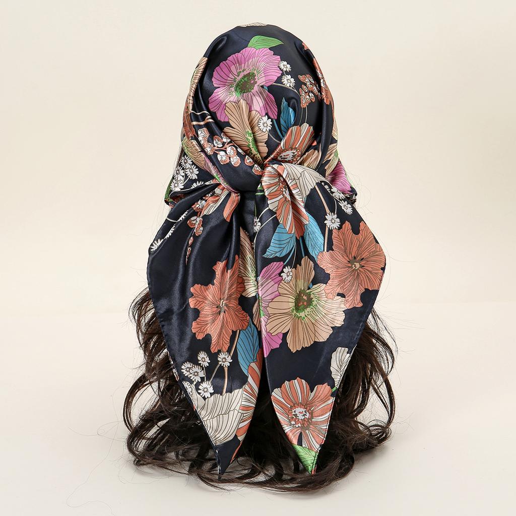 90*90cm Women Scarf Silk Feeling Hair Neck Square Brand Office Bandanna Muffler Waiter Flight Attendants Handkerchief Rings Wrap