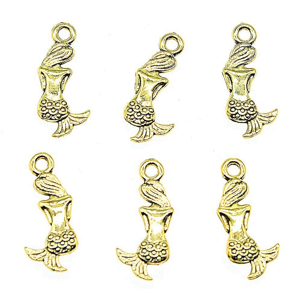

40шт Русалка Шармы Амулеты Античное золото Цвет Цинковый сплав 20X7mm
