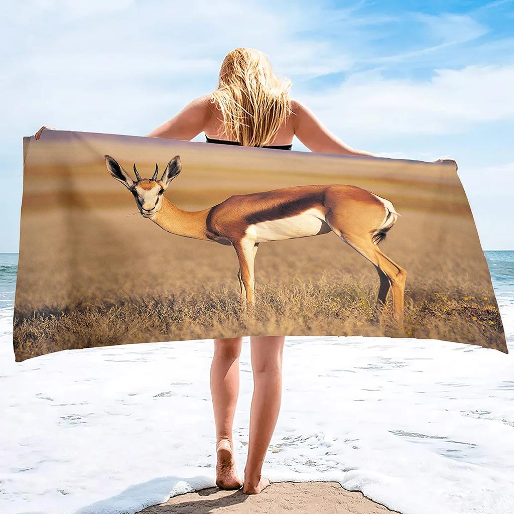 Beach Towel Antelope Print Microfiber Quick Dry Travel Towels Lightweight Compact Beach Accessories For Swimming,Camping,Holiday