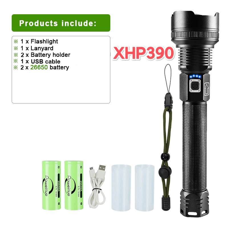 XHP390 High Power Led Flashlights 10000LM Rechargeable Powerful Torch Strong Light Lantern Emergency Led Torch