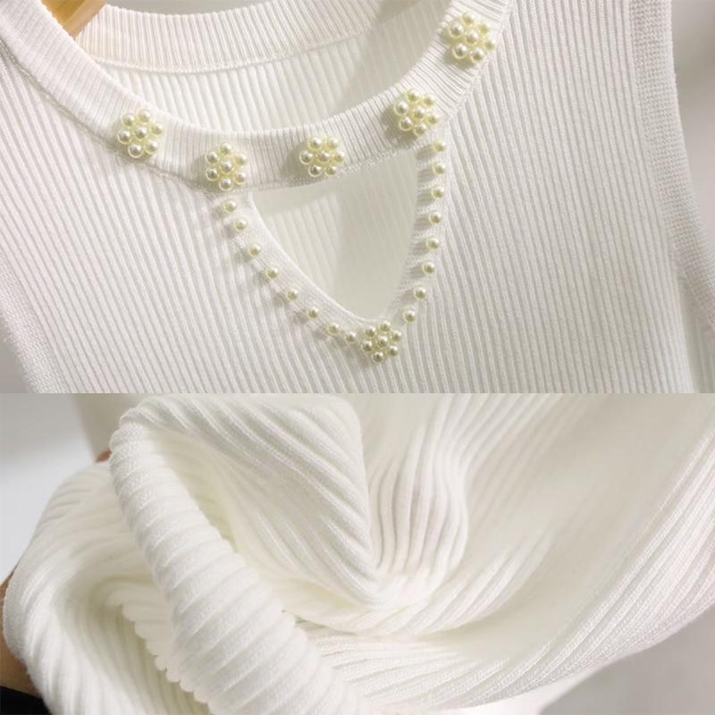 Letní pletená košile z korálků bez rukávů Dámská 2023 Ledová hedvábná tílka Žena Neformální Kancelář Dámská Halenka Slim Vest 27226