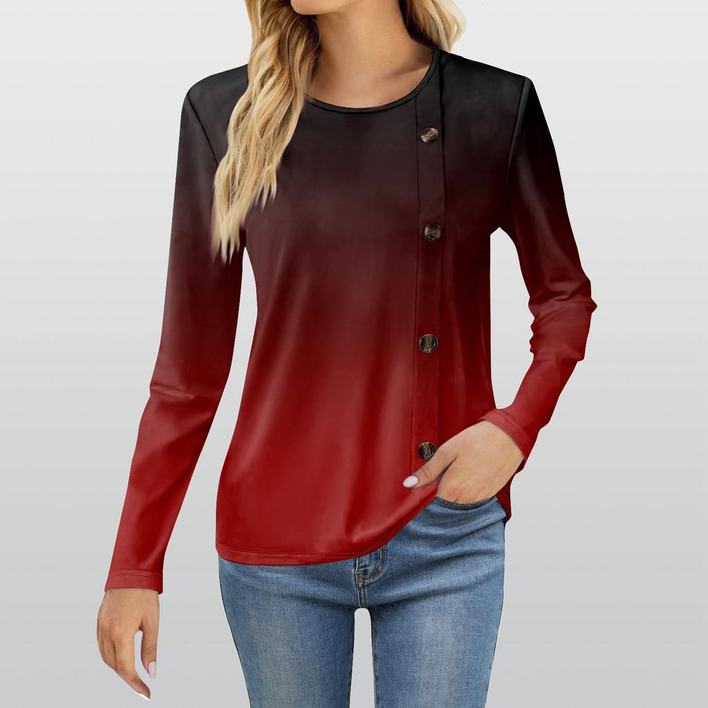 Mote Dame Casual Rund Hals Langermet Trykt T-skjorte Damer Topp