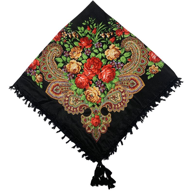 Russian Style Floral Print Tassel Shawl - Ethnic Retro Warm Scarf for Autumn/Winter