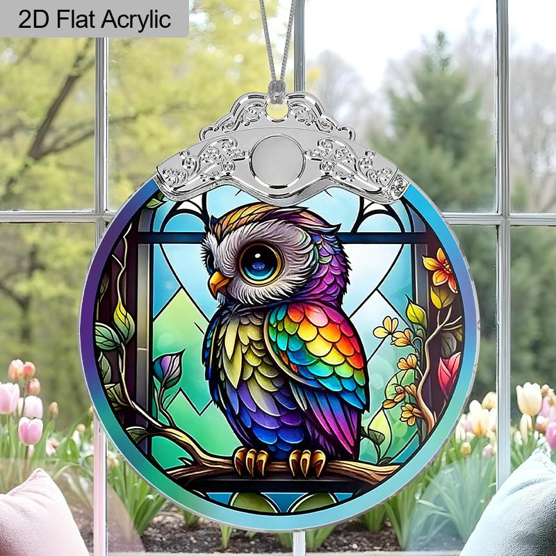 Colorful Owl Acrylic Decorations Animal Acrylic Pendant Snap-On Round Acrylic Hanging Ornaments Perfect for Home Balcony and Holiday Gift