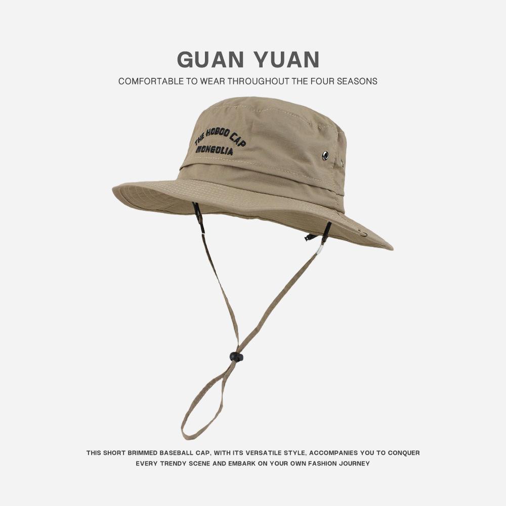 Unisex Wide Brim Bucket Hat Quick Dry Breathable Embroidered Adjustable Chin Strap Outdoor Sun Protection Hat For Men Women