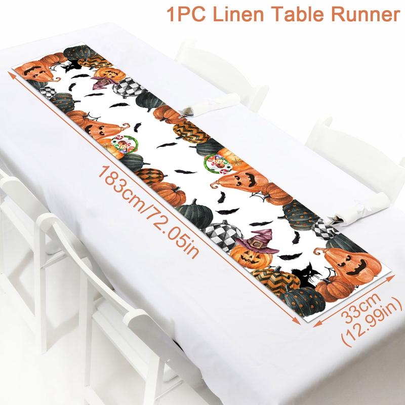 Halloween Party Linen Table Runner Happy Halloween Decoration For Home Kids Trick Or Treat Pumpkin Bat Horror Party Supplies