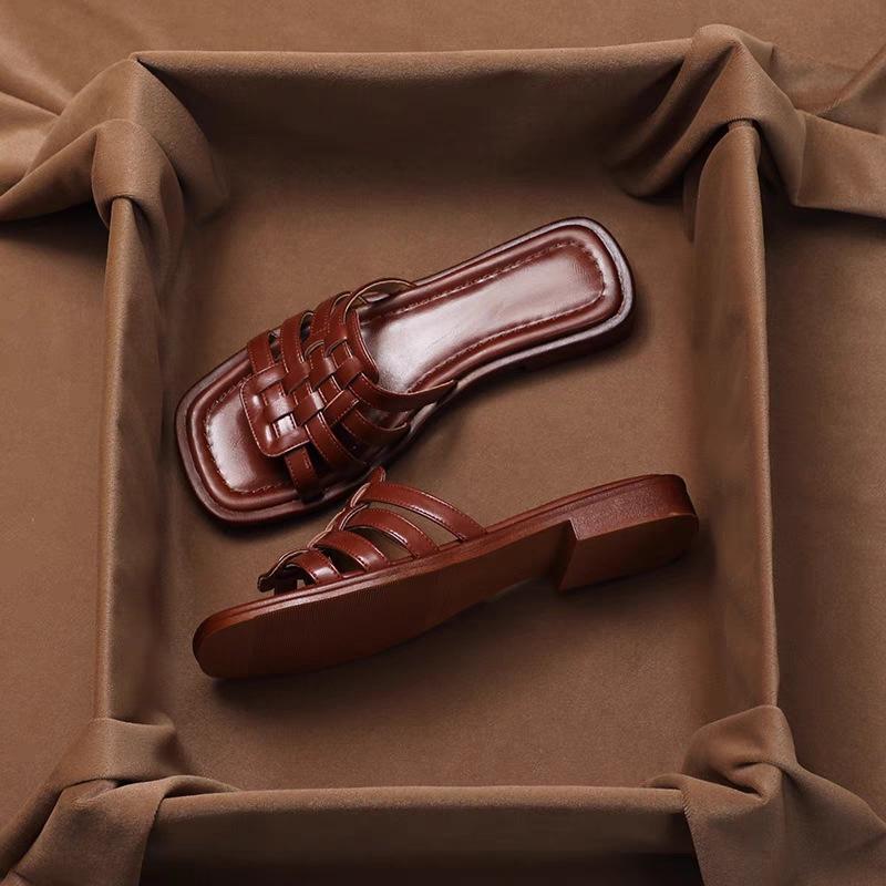 Great Easy To Wear~ Summer Flat-bottomed Slippers for Women Are Fashionable and Comfortable, One-word Drag Versatile Retro Sandals