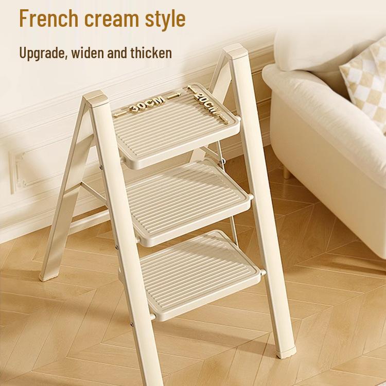 Three-Step Dual-Use Lightweight Folding Carbon Steel Ladder for Home - Flower Stand and Stool