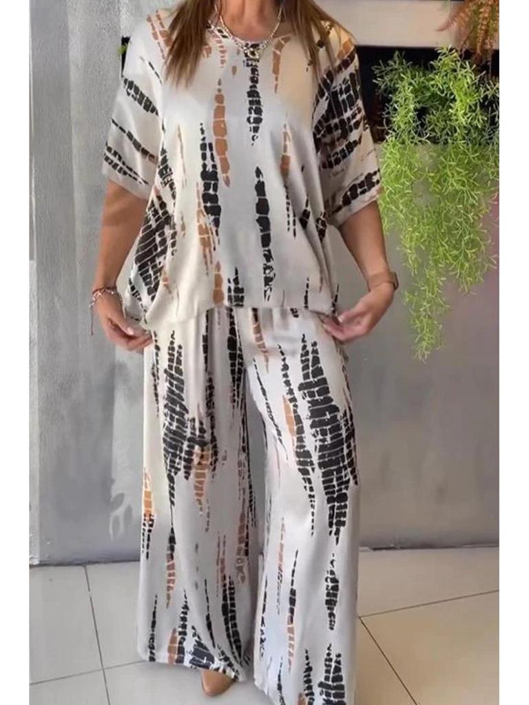 Summer 2025 Women's Round Neck Fashion Printed Loose Two-piece Set