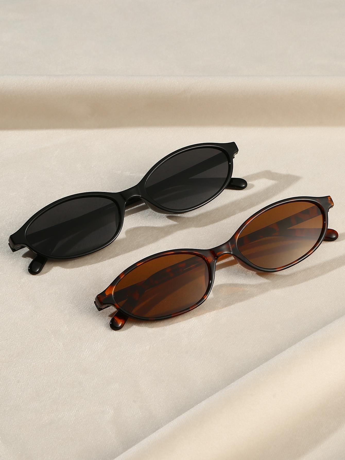 

2Pcs Classic Fashionable Oval Small Frame Combination Glasses Trendyy Fashion High-End Decorative Glasses