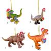 Christmas Tree Hanging Ornaments Dinosaur in Christmas Hat Figurine Decorations