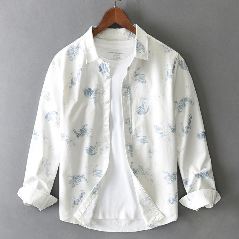 

Весна и Осень Новая Принтованная Свободная Рубашка Длинный Рукав Мужская Модная и Повседневная Кардиган XXXL белый