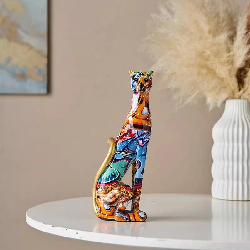 

European Style Painted Leopard Sculpture Ornaments Abstract Art Animal Crafts Living Room Office Bookcase Leopard Ornaments New