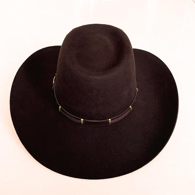 

Pure wool cowboy hat, unisex Western riding wide-brim hat 57cm темно-коричневого кольору