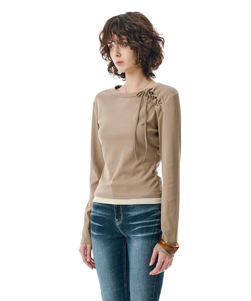 Sekeonmonollogeu W.Lace-Up Detail Layered Top [Dtbeige]_Sewts022Dtbeige