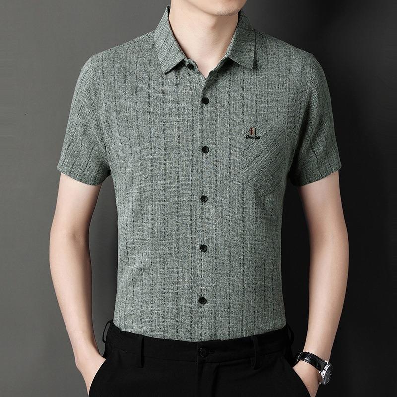 Summer Short-sleeved Slim-fit Shirt Men's Cotton and Linen Non-iron Business T-shirt Men