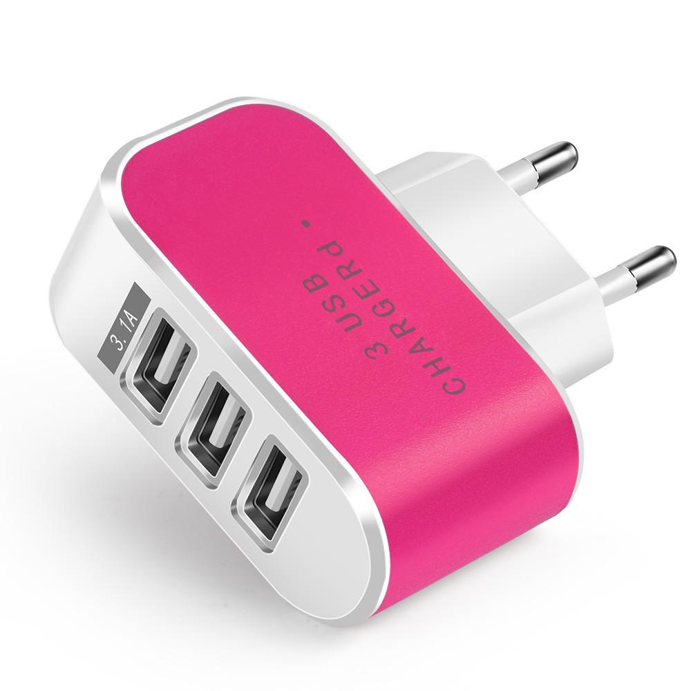 Luminous 3-Port USB Travel Charger 5V 1A, EU/US Standard for Mobile Phones