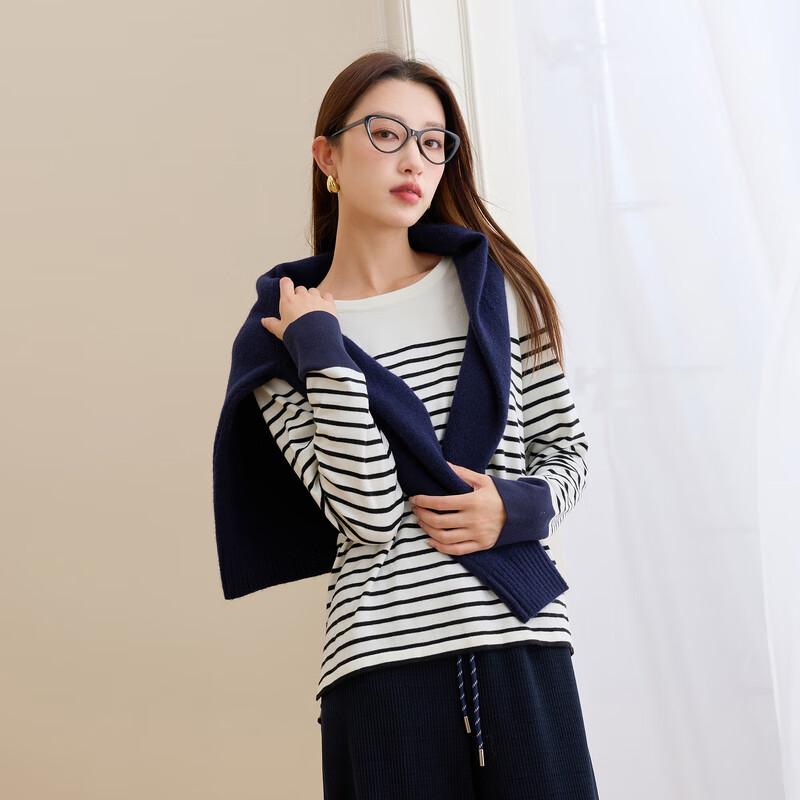 

Sancai Plus Size Embroidered Striped Knitted Sweater L