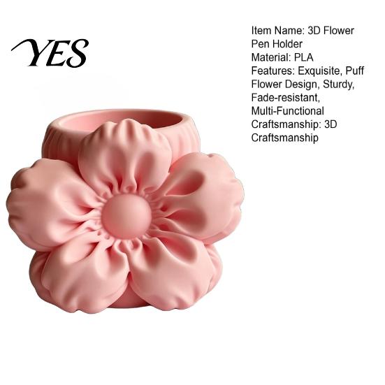 High-end Matte Texture Pen Holder 3D Printed Silk Flower Holder, Cute Puff Desk Floral Design Accessory Organizer, Makeup Brush Storage, Vase
