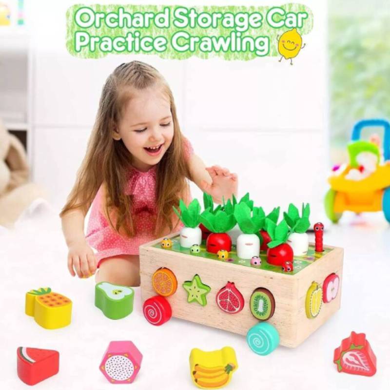 Childrens Wooden Paired Insect Catching Carrot Pulling Fruit Toy For Daily Gift