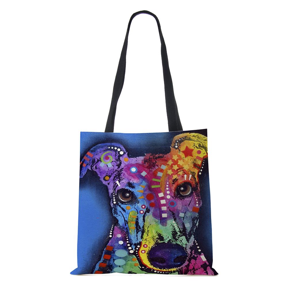 Damen Handtasche Leinen Tragetaschen mit Hundeaufdruck Lässig Reisen Strand Geschenktaschen KTY