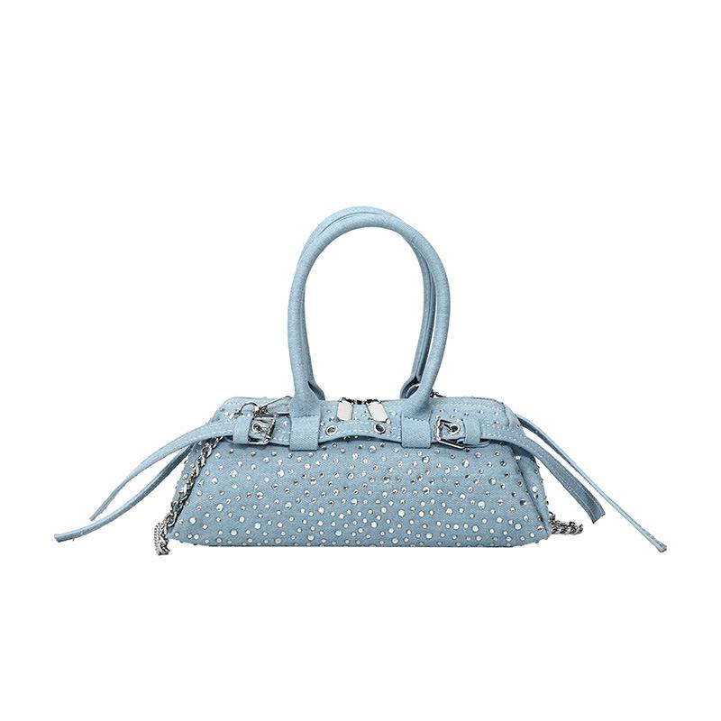 Ins Internet Celebrity Same Denim Bag 2025 New Korean Version Fashion Rivet Personalized Portable Messenger Pillow Bag