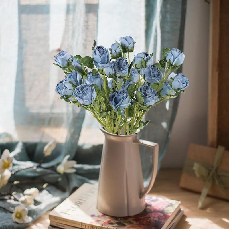 Artificial Roses,4pcs 20Heads Faux Roses Silk Fake Roses with Stem for DIY Wedding Bouquet Floral Arrangements Home Party Centerpiece Decoration