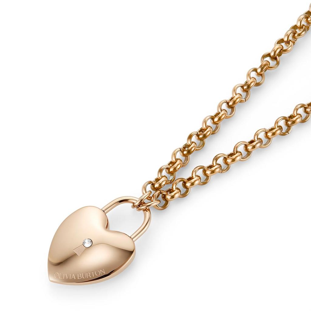 Olivia Burton Classic Lock Heart Rose Gold Pendant Necklace for Authorized Retailer (24100263) Women,