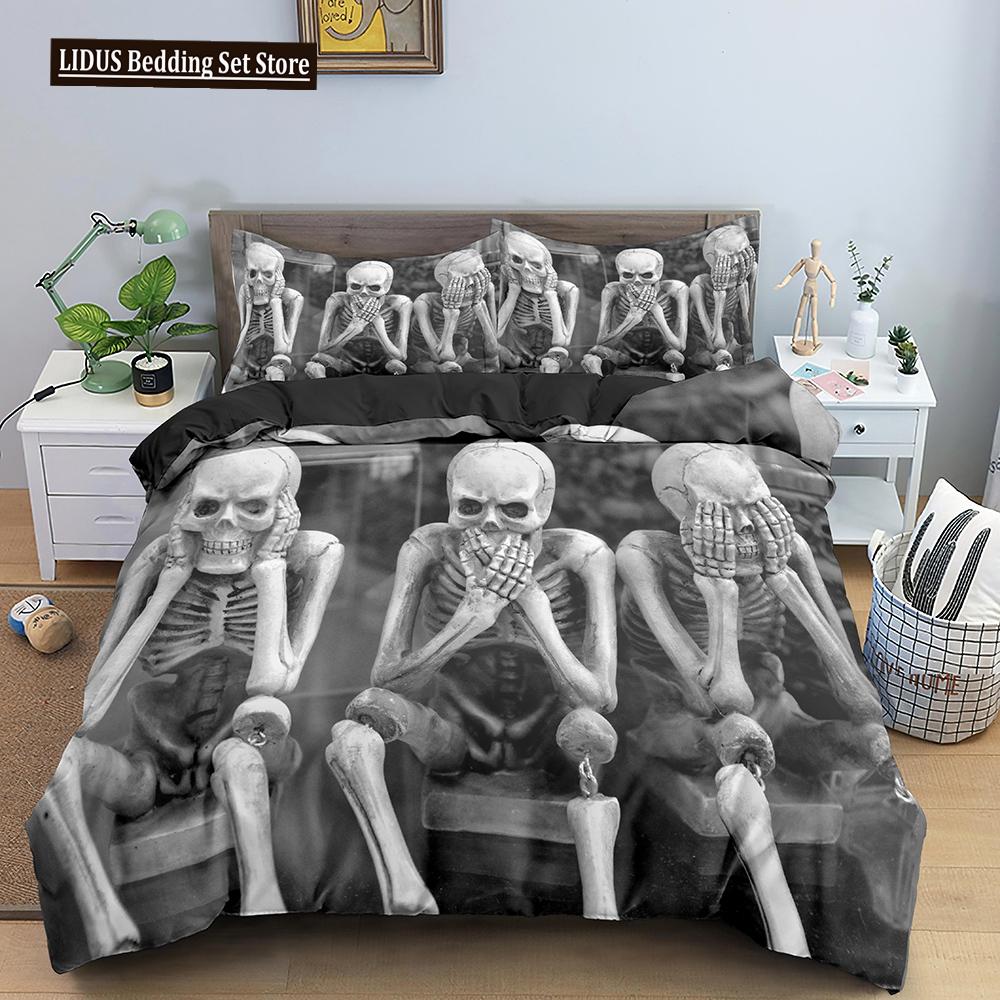 3D Horror Skull Demon Duvet Cover Set Skeleton Gothic Monster Bedding Set Black Comforter Cover For Boys,full Queen Size 2/3pcs