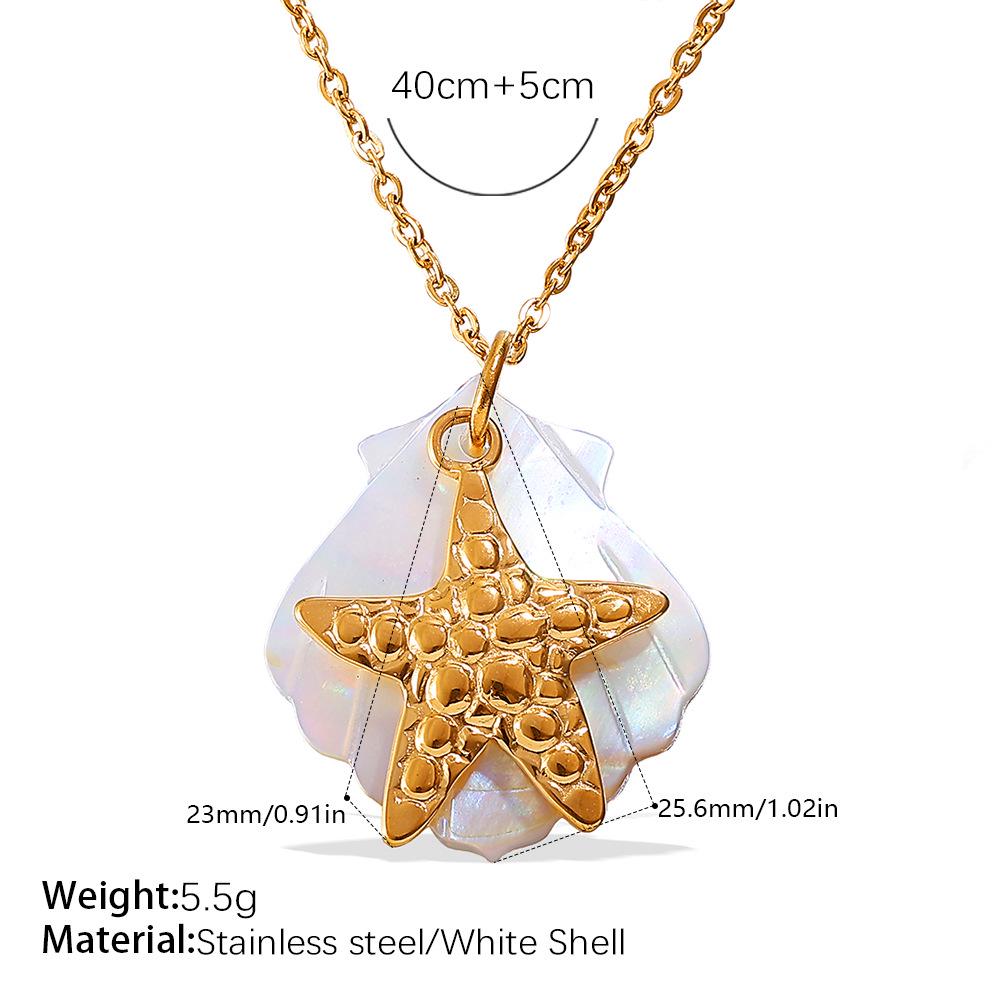Starfish & Seahorse Stainless Steel Necklace with White Shell