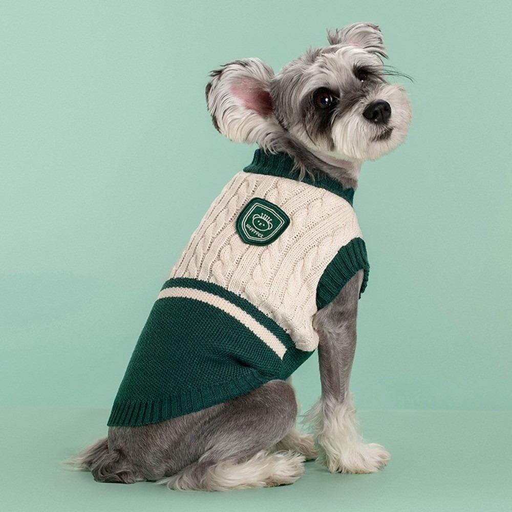 

Casual College Style Pet Knitted Vest Round Neck Breathable Dog Warm Sweater Comfort Classical Dog Hoodie for Cats and Dogs S зелений