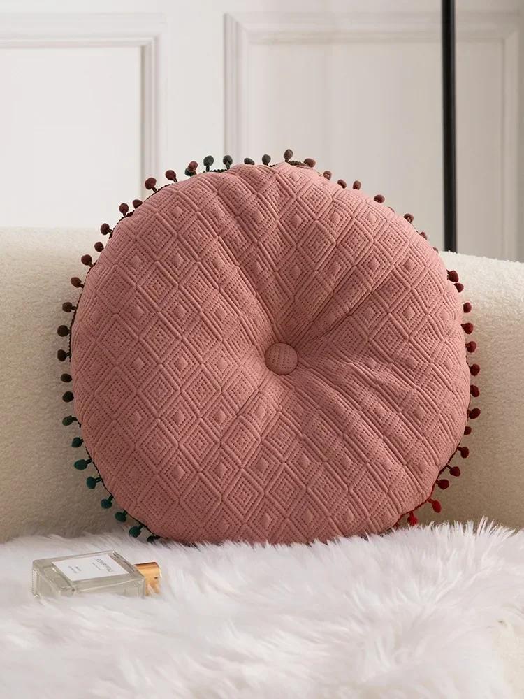 

Round Seat Cushion Soft and Comfortable Seat Cushion Four Seasons Universal Tassel Hairball Pumpkin Cushion cojines decorativos 40x40cm рожевий