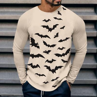 Frühling und Herbst Rundhals 3D Fledermaus Aufdruck Oberteil Modisches Lässiges Langarm Herren T-Shirts