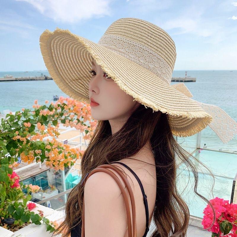 Summer new hat women's ribbon bow big eaves straw hat outdoor travel visor beach sun hat